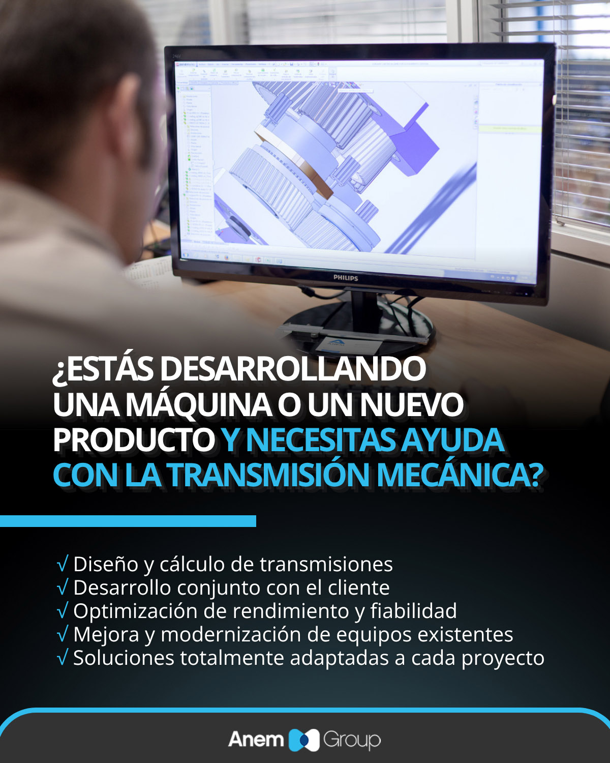 Diseño de transmisiones mecánicas industriales realizado por ANEM GROUP para maquinaria a medida